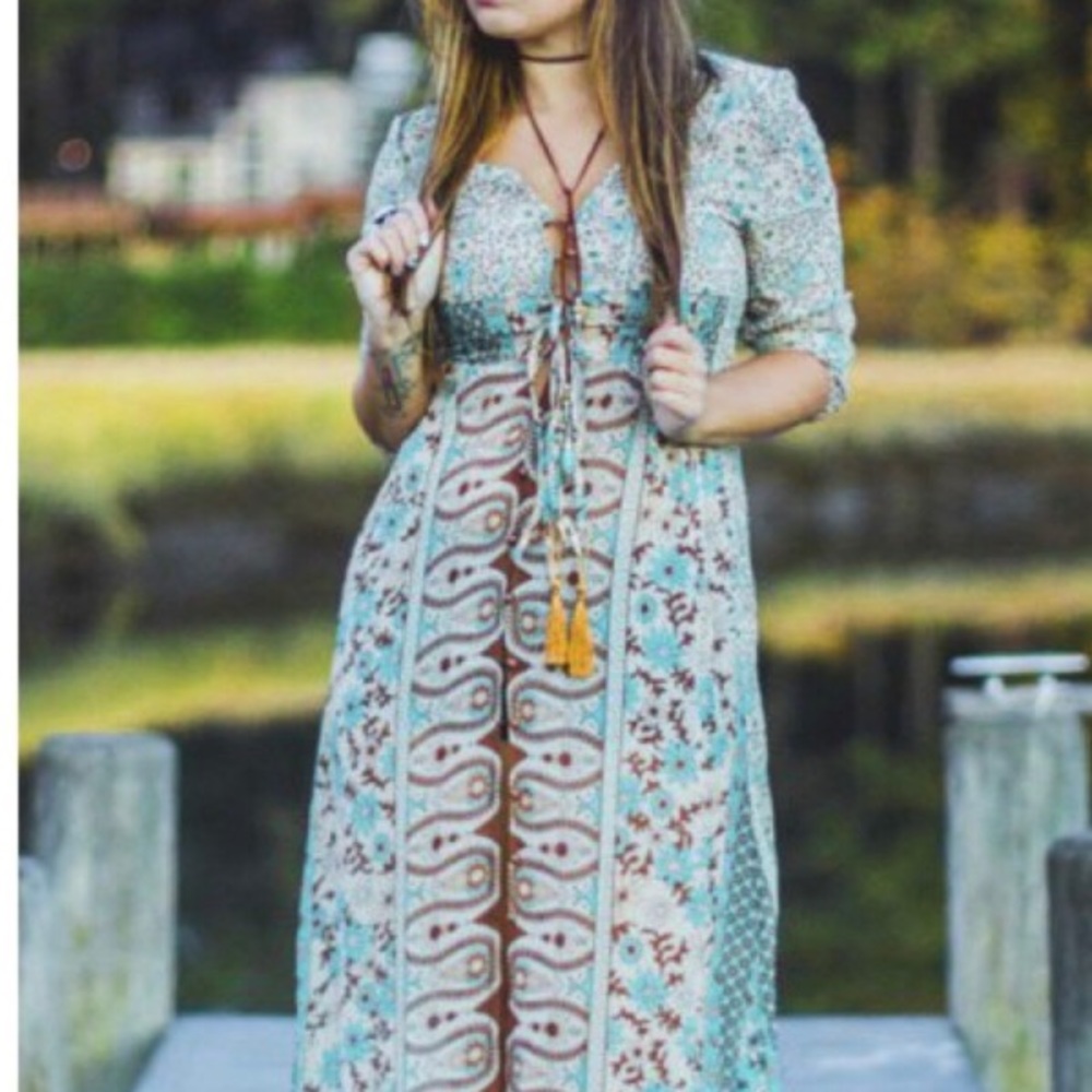 Plunging Neck-Front Slit Maxi Dress Or Duster